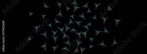 Jet Black Crystal Background Black Vector. Blue Neon Facet Fiber. Triangular Vertex Template. Onyx Elegant Card.