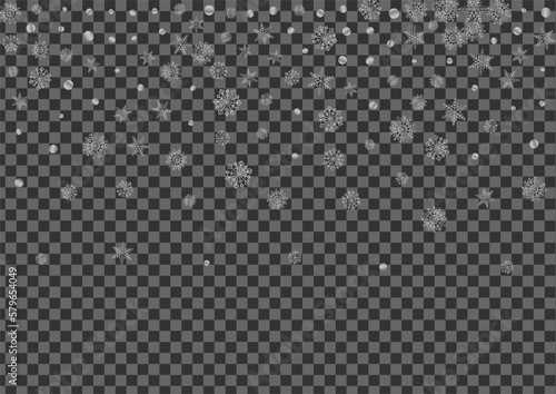 Silver Snowflake Background Transparent Vector. Flake Crystal Illustration. Grey Snow Luxury. Luminous Subtle Pattern.