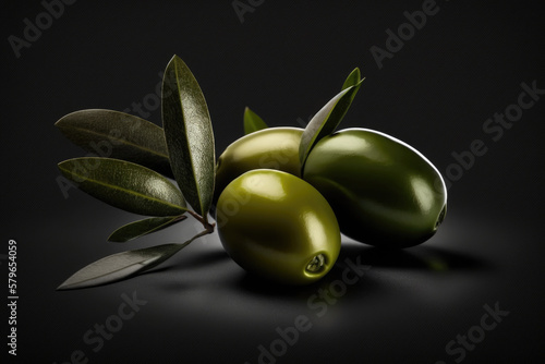 green olives with leaves photo