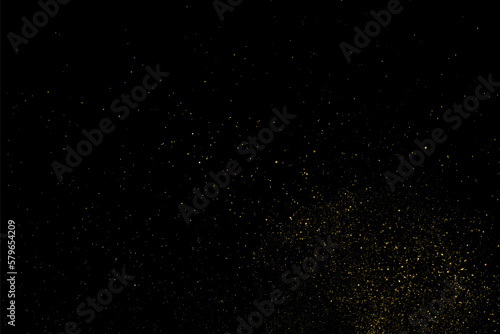 Gold Glitter Texture Isolated on Black Background. Golden stardust. Amber Particles Color. Sparkles Rain. Vector Illustration, Eps 10.