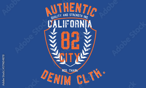 Authentic Denim clth. California vector tee shirt graphics and grunge artwork