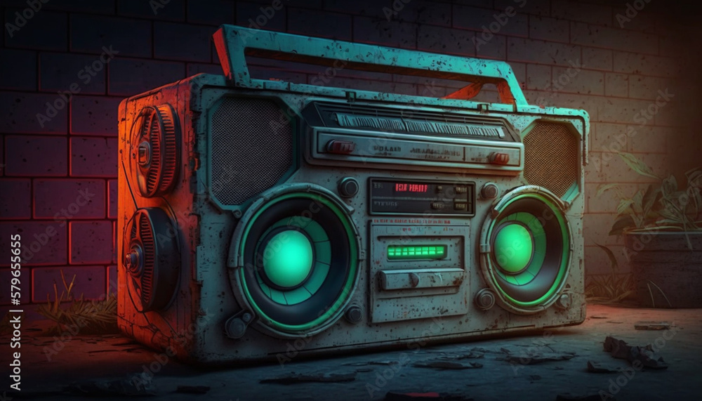 Fototapeta premium Blast from the Past: 80s Ghetto Blaster in Neon Colors