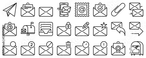 Line icons about e-mail on transparent background with editable stroke.