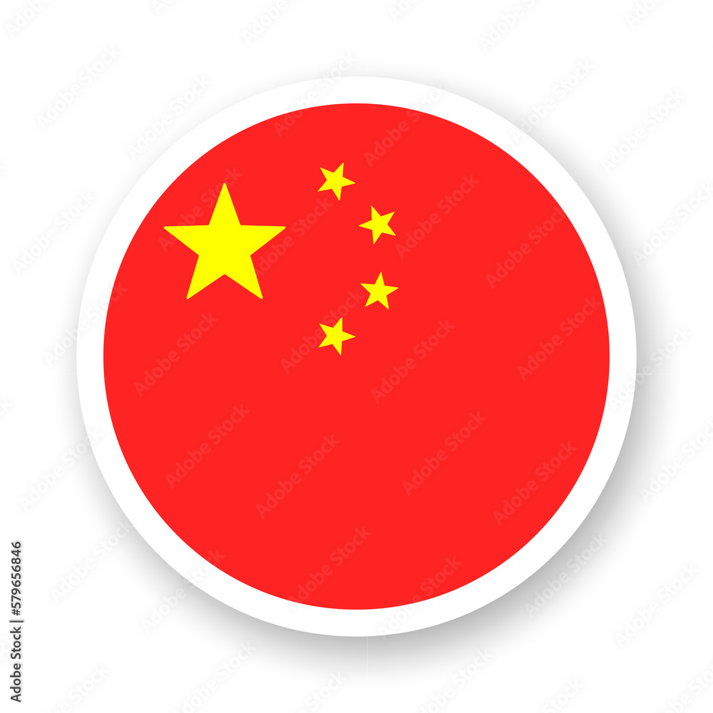 Flag of China flat icon. Round vector element with shadow underneath. Best for mobile apps, UI and web design.