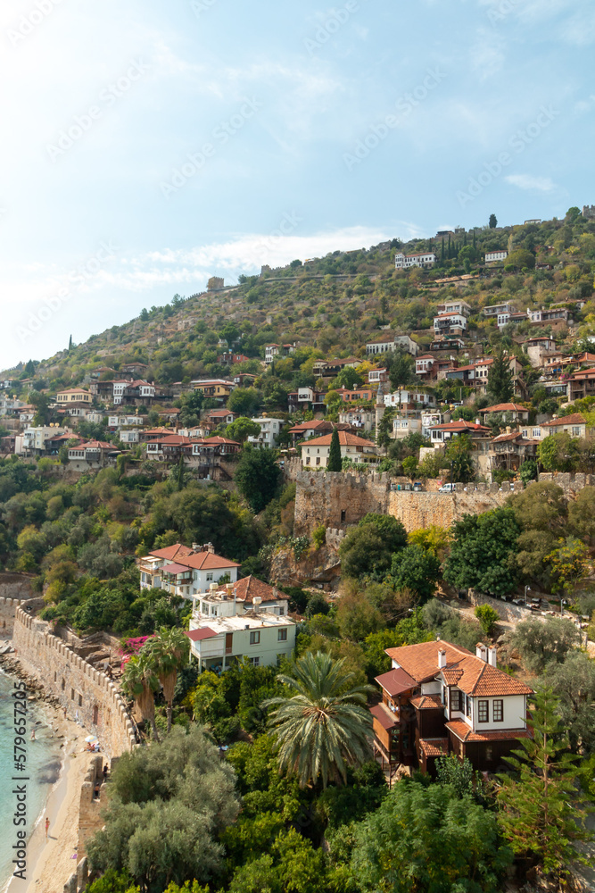 Panoramic view from the Red Tower to the houses, Alanya