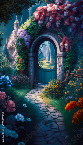 Enchanting Garden Scenes Fairytale Backdrop Garden Backdrops    AI Generated  © Techtopia Art