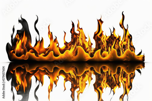 Flames of fire isolated on white background. Generative AI