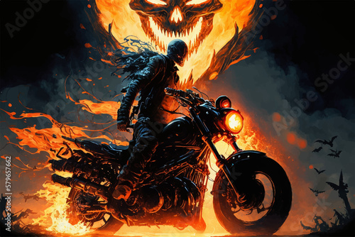 motorcycle on fire, ghost, bike, rider