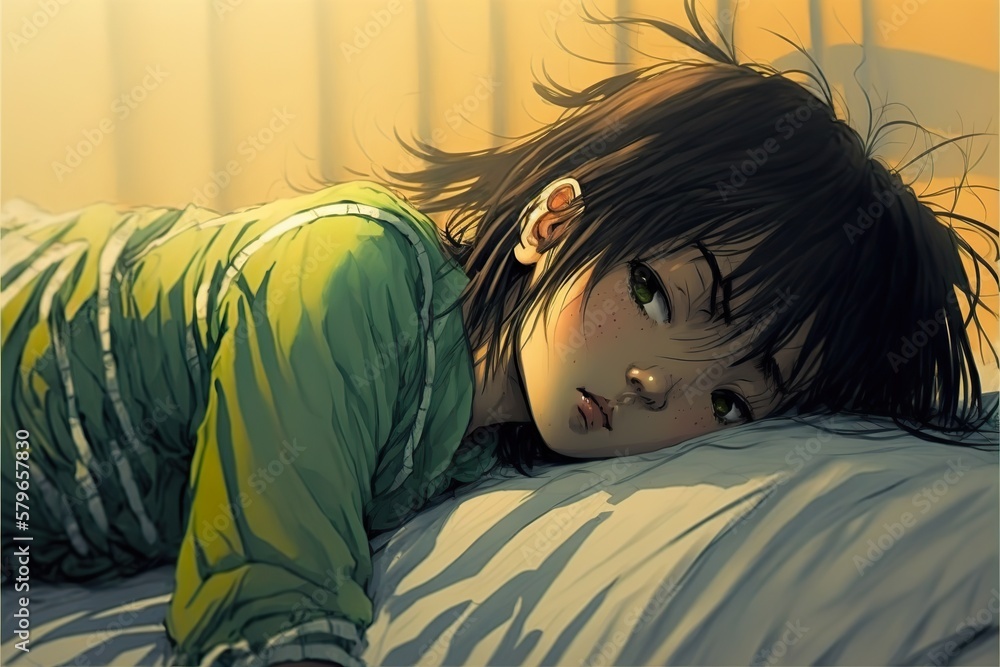 Anime girl lying on the bed Ai Generate Stock Illustration Adobe Stock