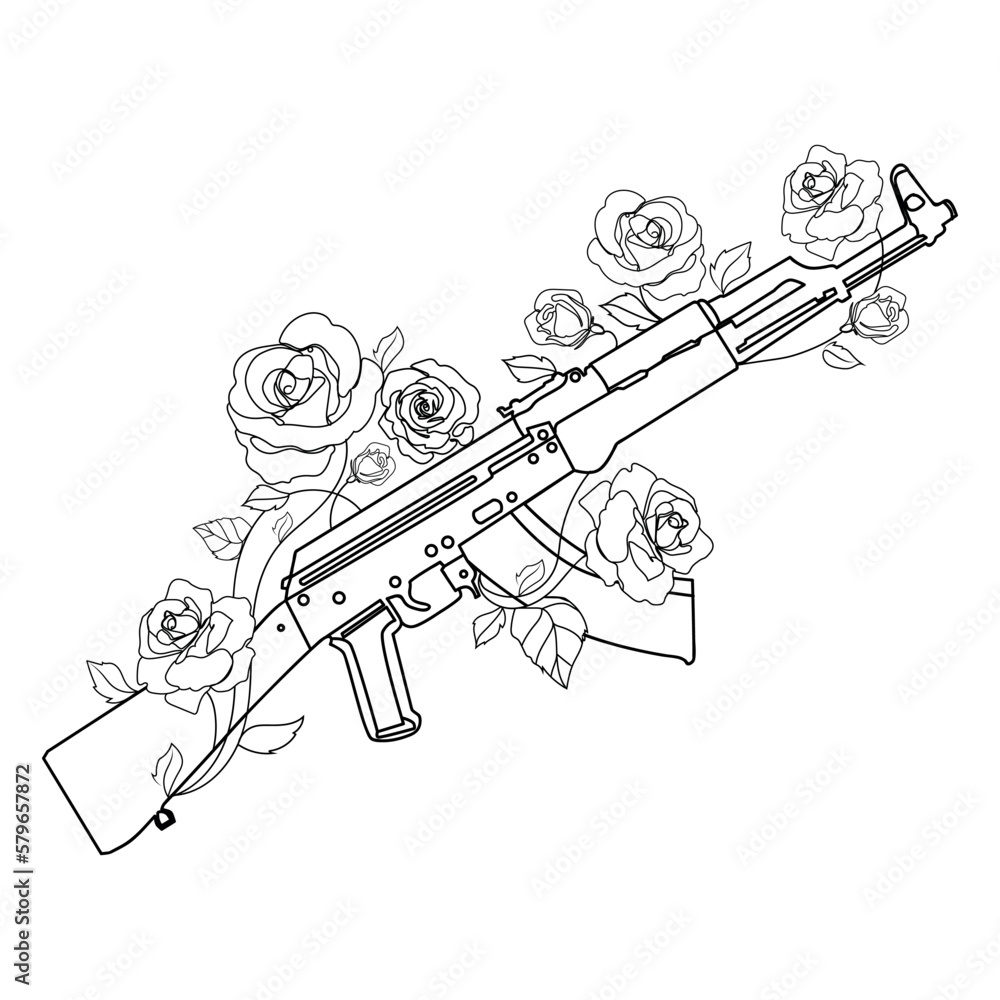 Anti Terrorism Day concept.AK 47 Kalashnikov assault rifle with flowers ...