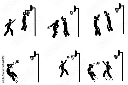  Basketball player black simple icon on white background. Vector illustration.