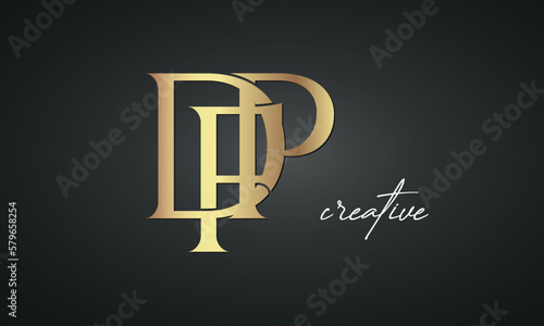 luxury letters DFP golden logo icon premium monogram, creative royal logo design