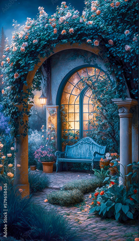 Fototapeta premium Enchanting Garden Scenes Fairytale Backdrop Garden Backdrops | AI Generated 