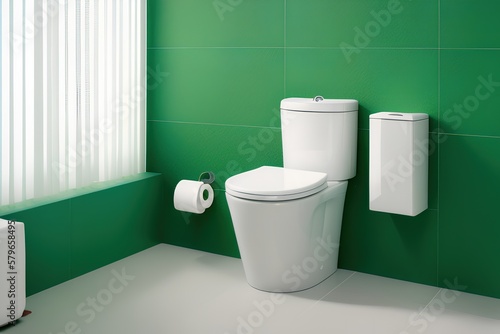 modern design white ceramic toilet with lid closed bidet sprayer and tissue paper, AI generated photo