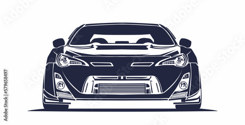 front view sedan car vector in black and white color 