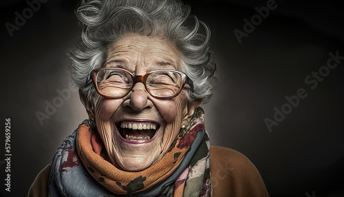 beautiful happy smiling old lady, generative ai © Gbor