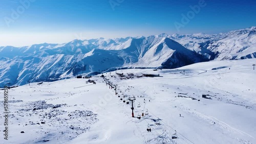 Ski Lift In Caucasian Mountain