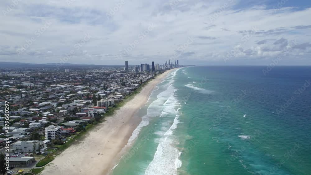 Distant View Of Surfers Paradise From Gold Coast Beach, Australian Coastal Paradise Perfect For Summer Holidays. wide aerial Distant View Of Surfers Paradise From Gold Coast Beach, Australian Coastal Paradise Perfect For Summer Holidays. wide aerial