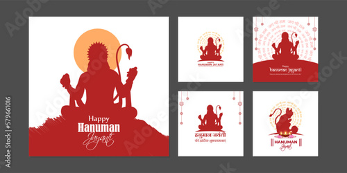 Foto Vector illustration of Happy Hanuman Jayanti wishes social media story feed set