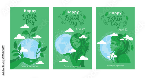 World environment day. Save the planet, set of illustrations . Vector.