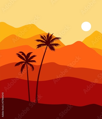sunset in the desert palm 