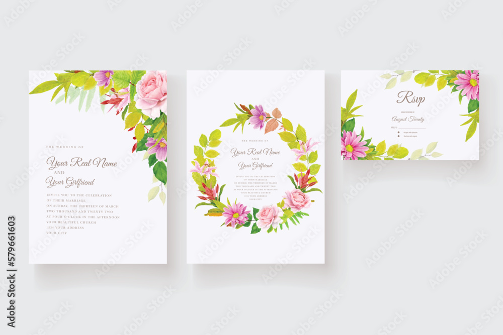 hand drawn floral ornament invitation card set