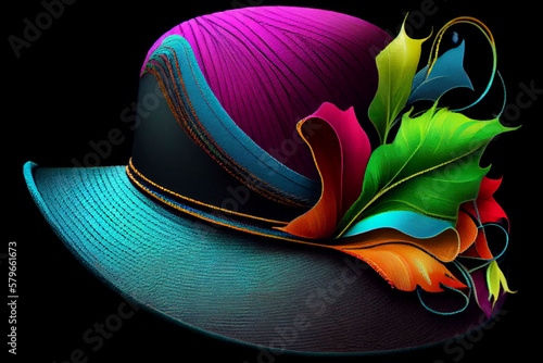 Bright women's hat for special occasions and horse racing at Ascot.  Generative AI. photo
