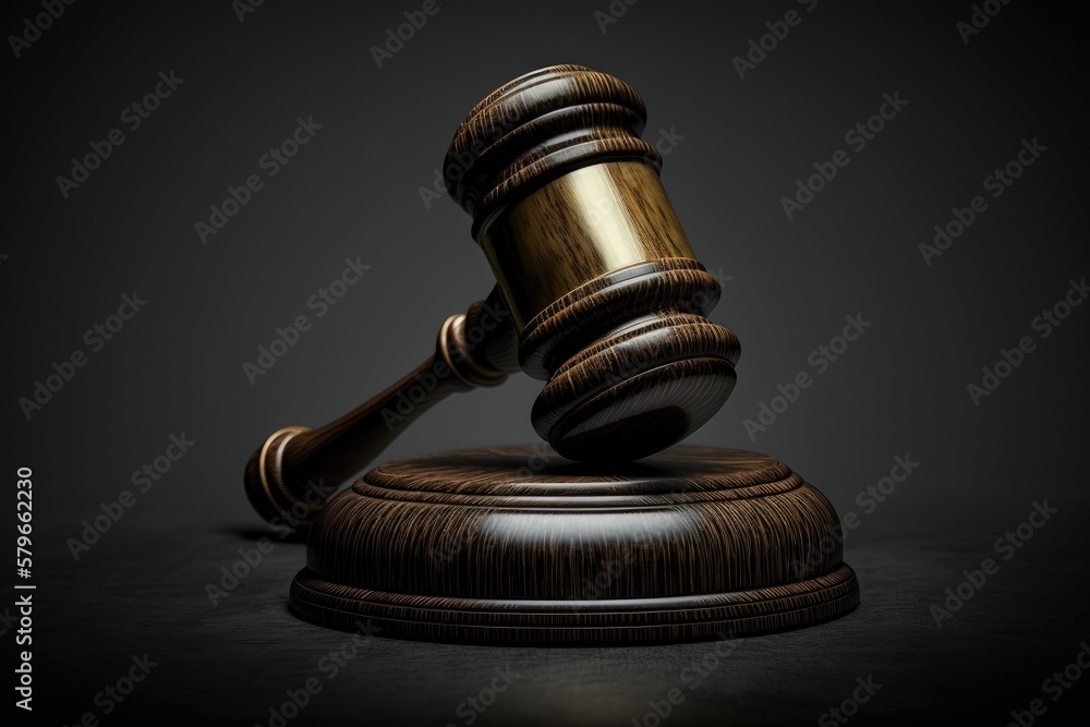 Judge strikes gavel, declares not guilty verdict in close-up shot. Cinematic portrayal of justice system's importance created with generative ai technology Judge strikes gavel, declares not guilty verdict in close-up shot. Cinematic portrayal of justice system's importance created with generative ai technology