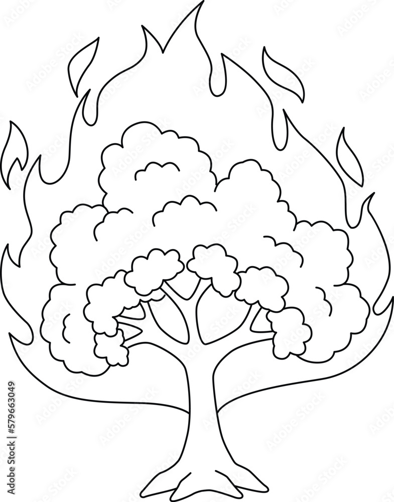 Burning Bush Isolated Coloring Page for Kids Stock Vector | Adobe Stock