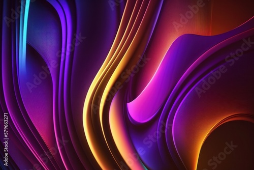 Abstract iridescent neon holographic twisted wave in motion. Vibrant colorful gradient design element for banner, background. Generative AI