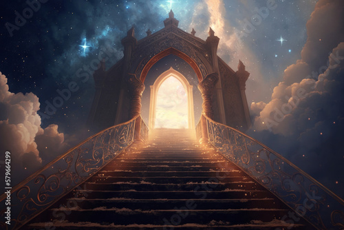 Fototapeta The gates of heaven that wait after death. Generative AI