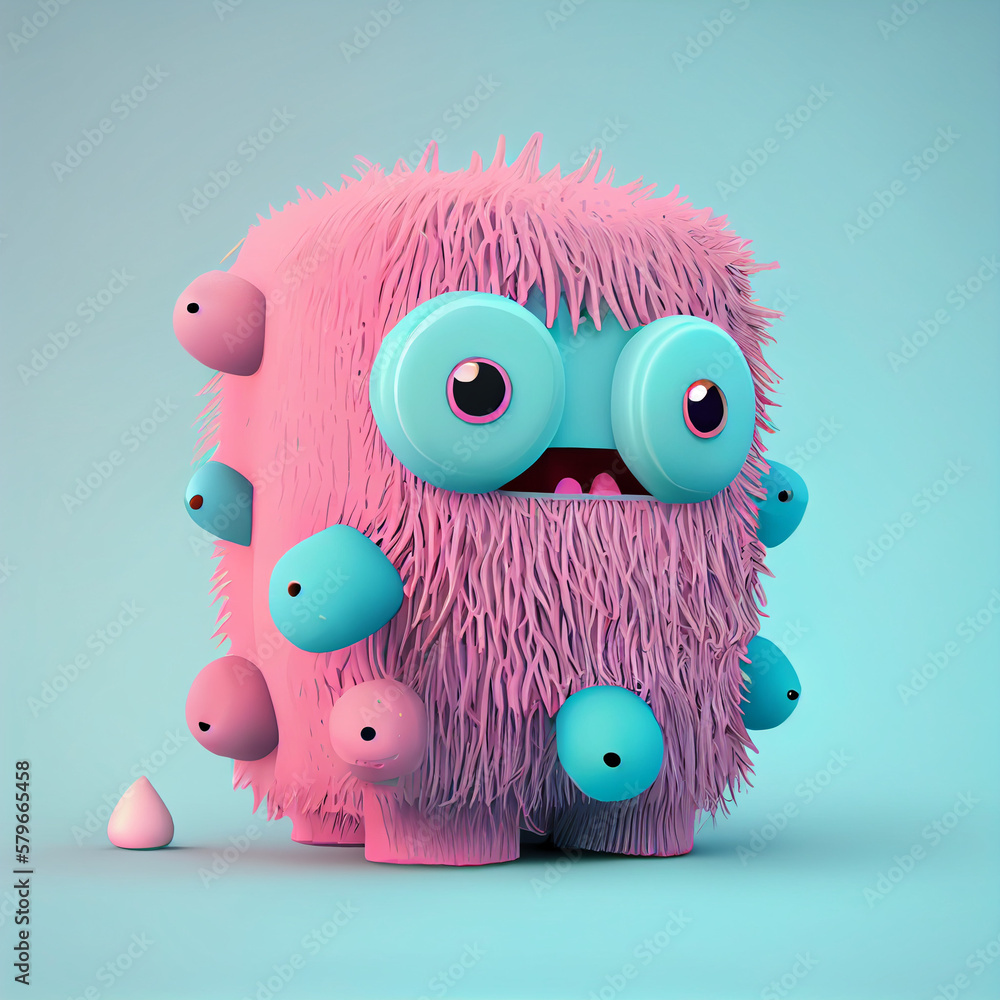 realistic cute 3d monster doodle art caracter pastel colors. by ...