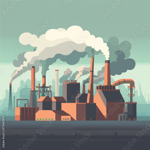 Air pollution factory chimney flat design