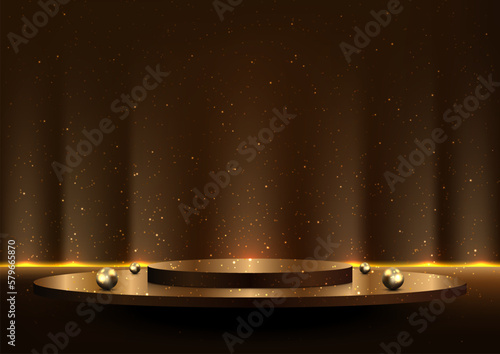 3D realistic stage award ceremony gold podium platform decoration illuminated spotlights