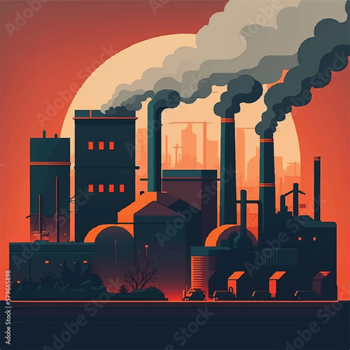 Air pollution factory chimney flat design