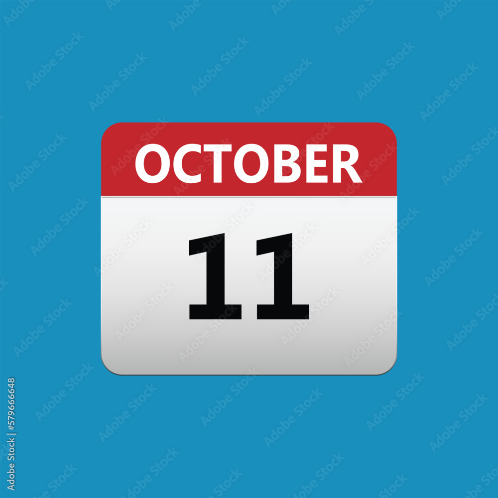 11th October calendar icon. October 11 calendar Date Month icon. Isolated on blue background 11th October calendar icon. October 11 calendar Date Month icon. Isolated on blue background