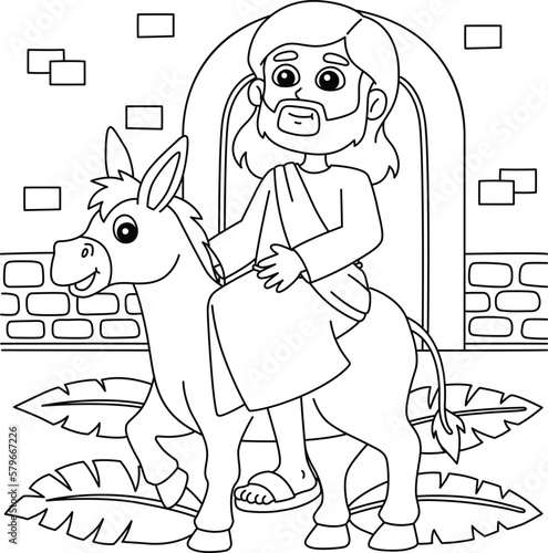 Christian Jesus on Palm Sunday Coloring Page 