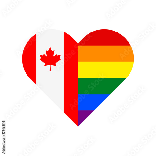 unity concept. heart shape icon of canada and rainbow flags. vector illustration isolated on white background