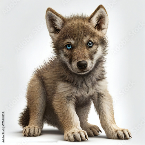 Adorable wolf puppy  white blank background  adorable animal pet  generative AI