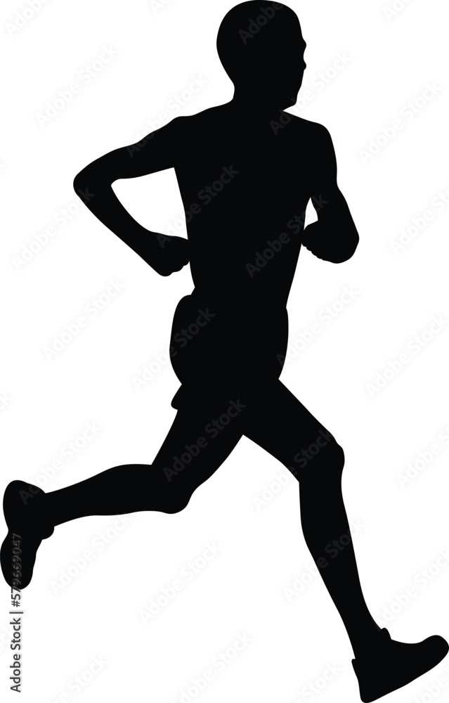 male athlete runner run black silhouette on white background, vector illustration, summer sports games.