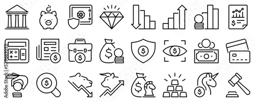 Line icons about finance on transparent background with editable stroke.