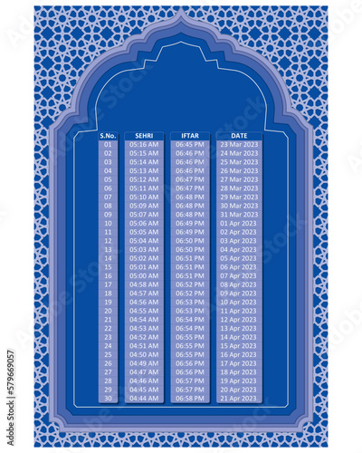 Ramadan timetable calendar 2023