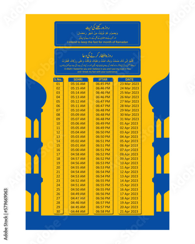 Ramadan timetable calendar 2023