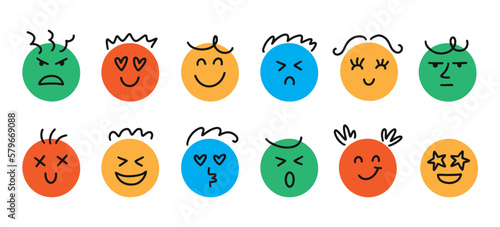 Fun Emoji Icon Set, Emoticon Doodle Faces