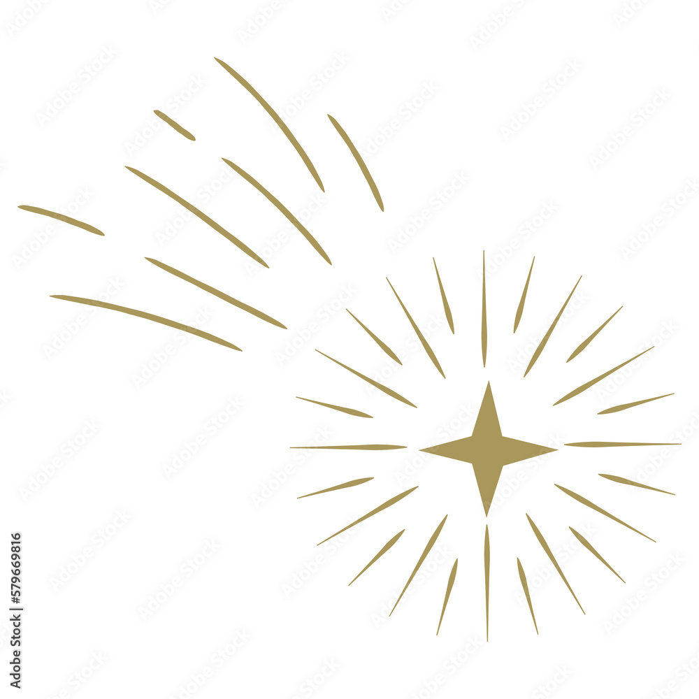 Fototapeta premium Gold star design element, shooting star, comet illustration.