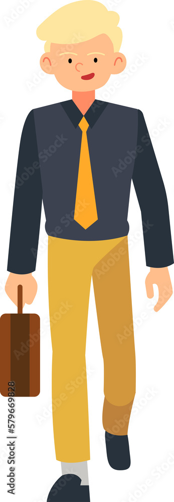 Businessman character holding bag and walking illustration