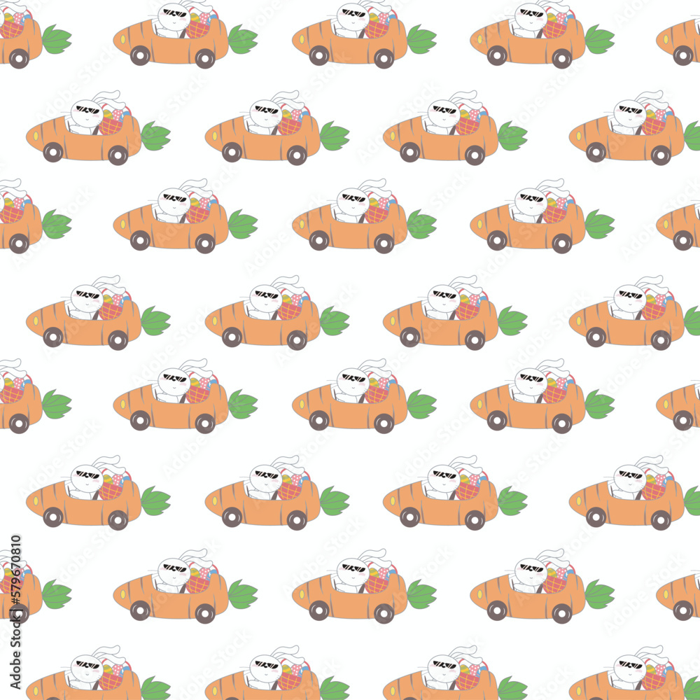 Obraz premium Cute bunny with easter theme. Funny fantasy cartoon character. It’s for kids fashion artworks, children books, birthday invitations, greeting cards, posters. Vector file. 