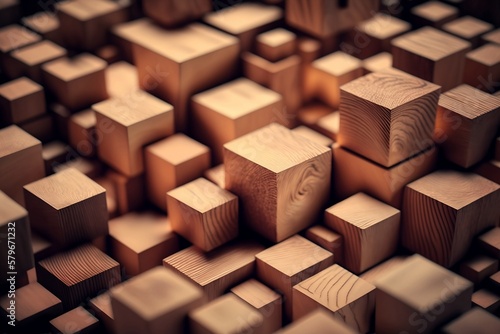 A Full Frame Shot of a Natural Wooden Block. Generative AI