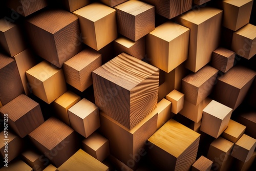 A Full Frame Shot of a Natural Wooden Block. Generative AI