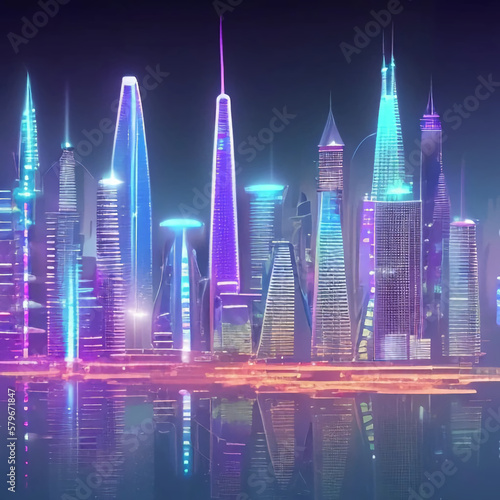 futuristic cityscape with towering skyscrapers and neon lights_outpud 8